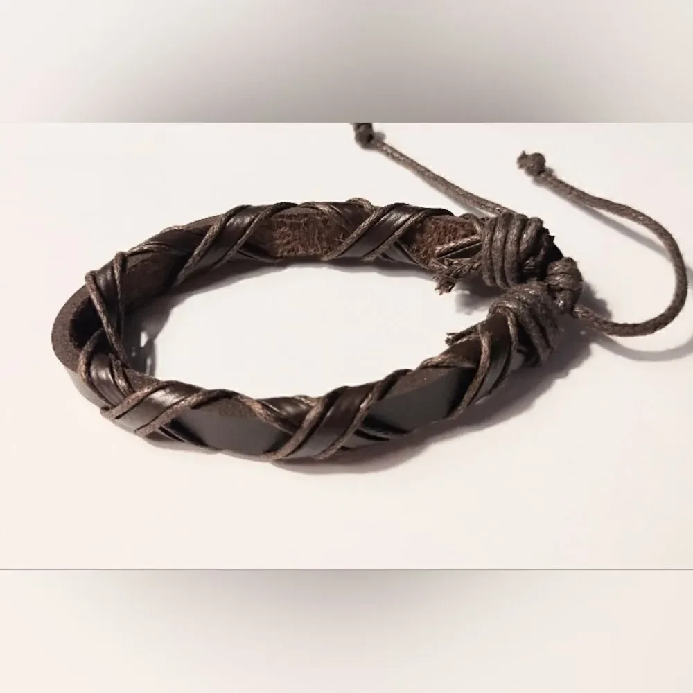 Men's bracelet leather braided brown new d20‎